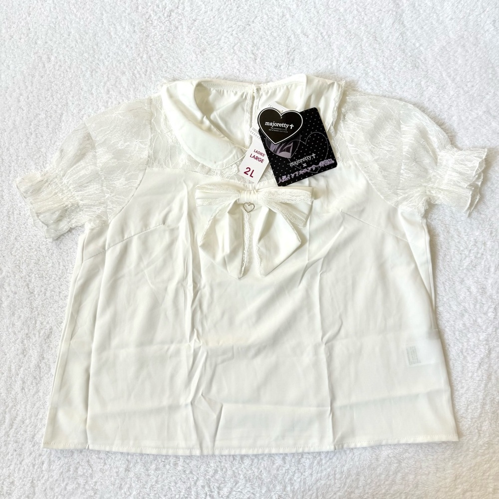 NEW Majoretty Blouse 2L Jirai Kei Ryosan Anime bow White Lolita Kawaii Plus Tops